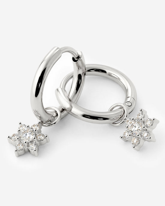 White Petal Hoop Set Small Silber
