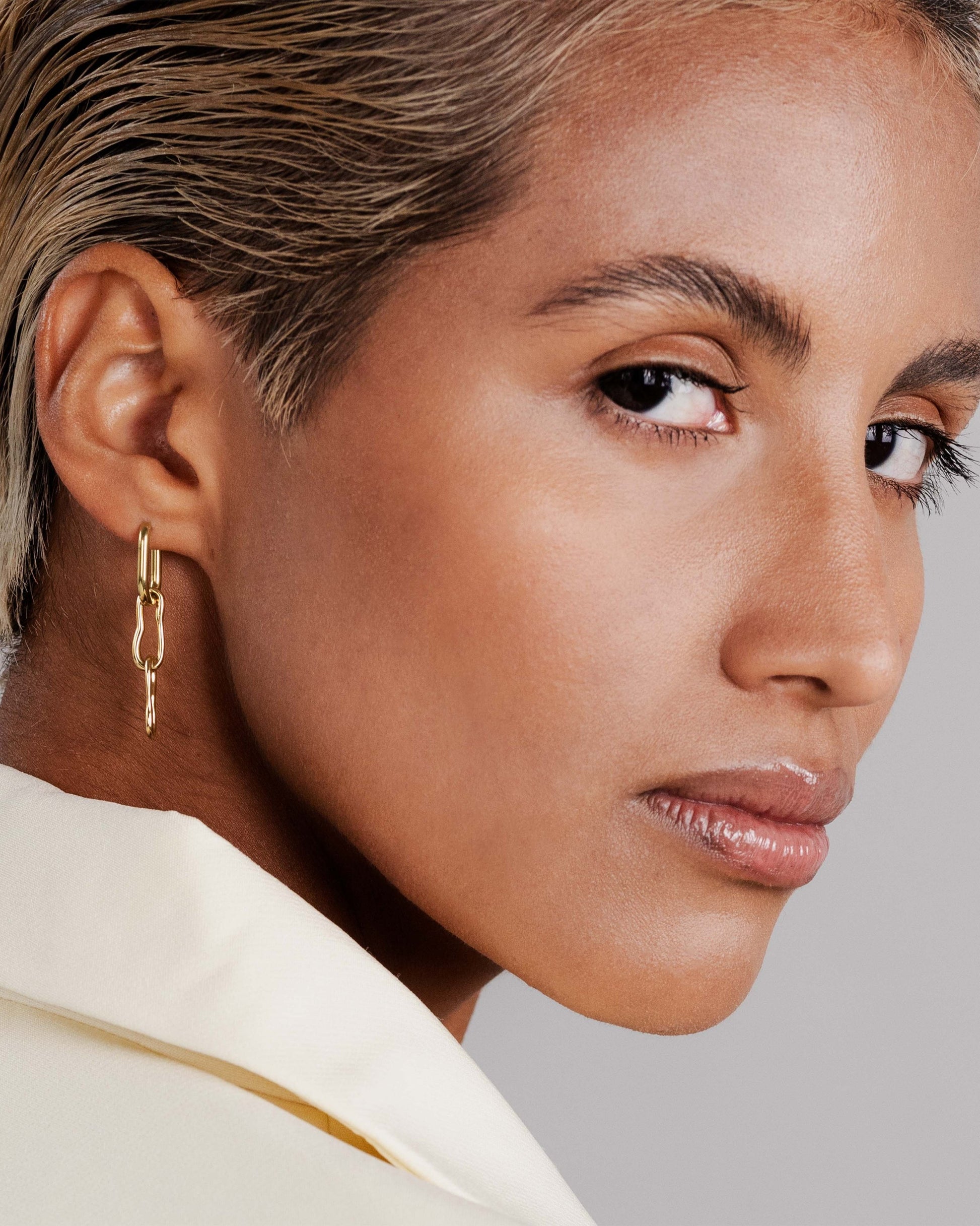 Blending Duo Oval Hoop Set Baby Gold