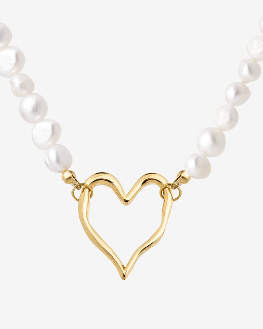 Melting Heart Pearl Necklace Gold
