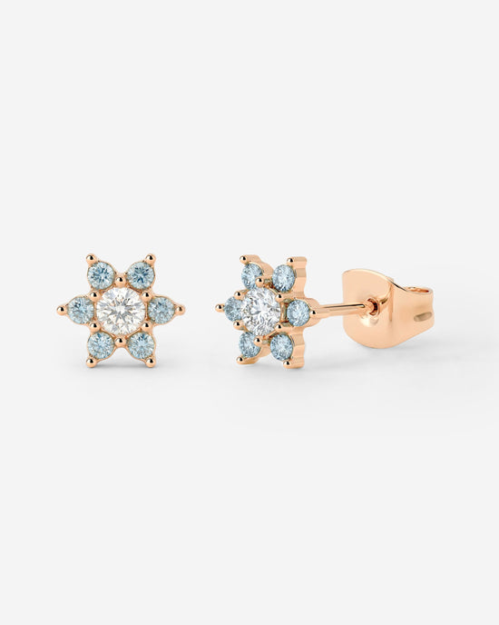 Sparkling Blue Petal Studs Roségold
