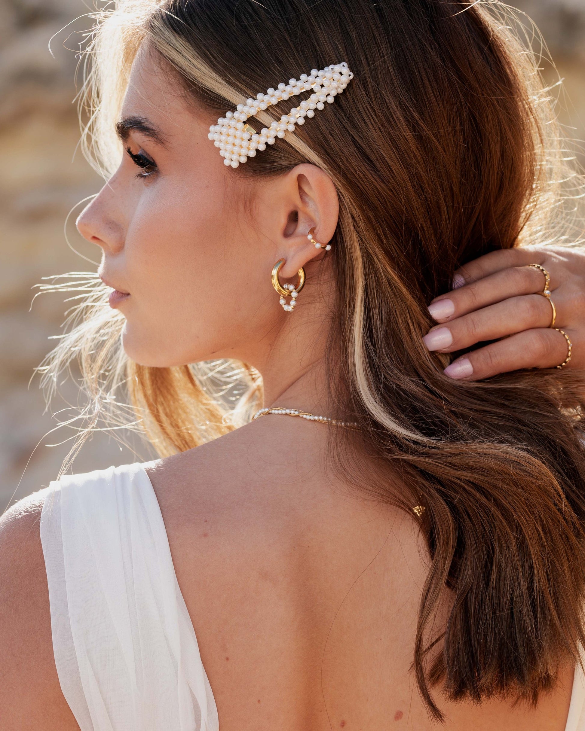 Chunky Pearl 'n' Beads Hoop Set Medium Gold