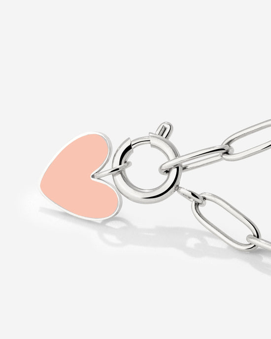Pink Heart Oval Links Necklace Set Silber