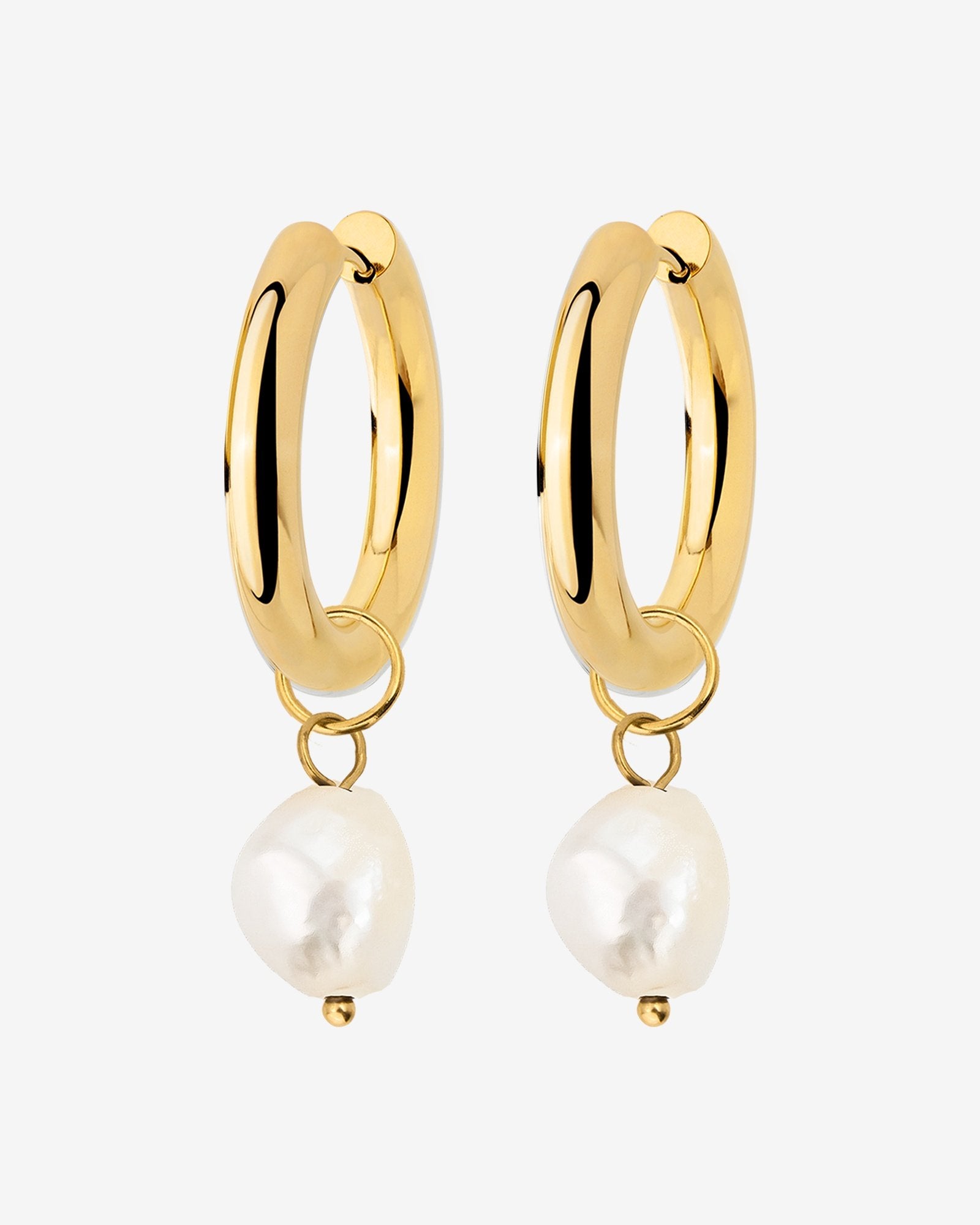 Chunky Pearl Hoop Set Gold