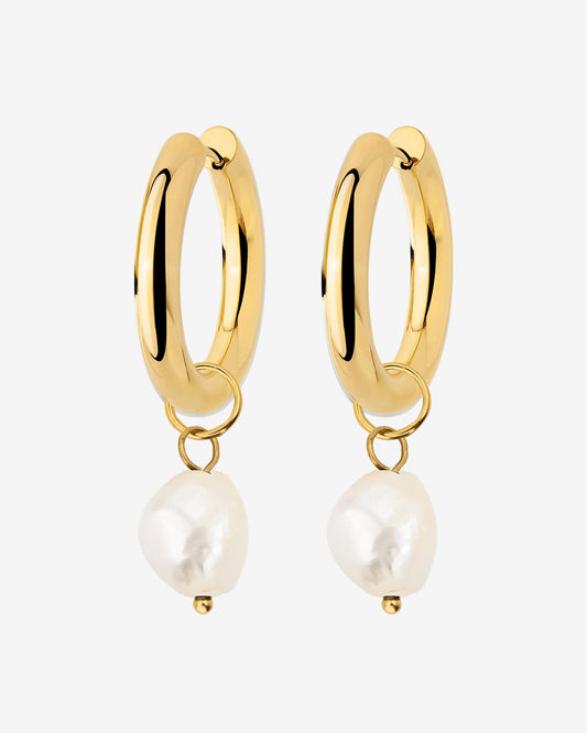 Chunky Pearl Hoop Set Gold