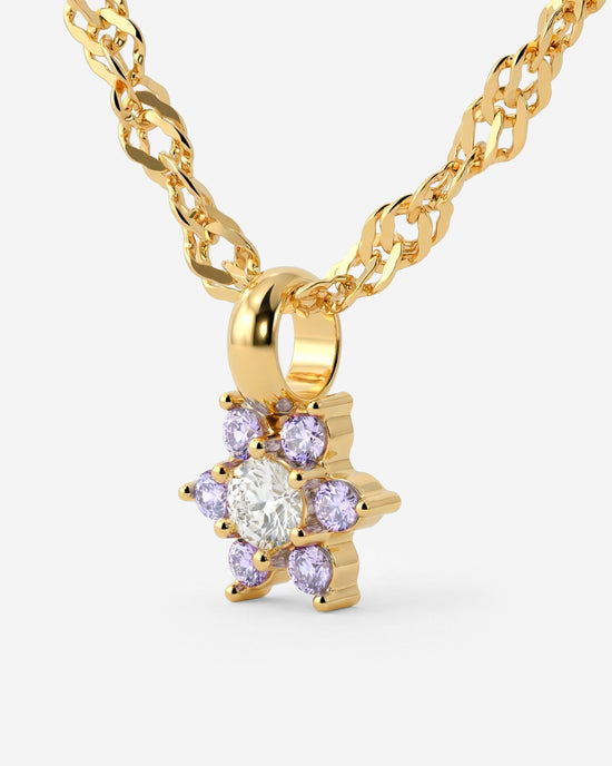 Sparkling Purple Petal Necklace Gold
