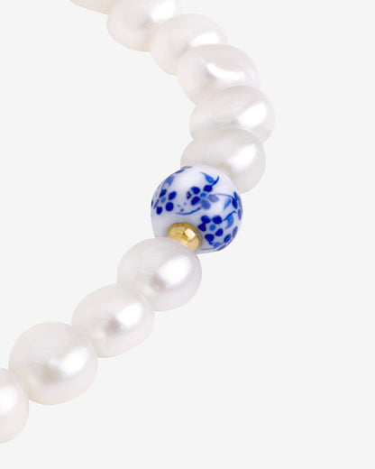 Flower Tile Pearl Necklace Gold