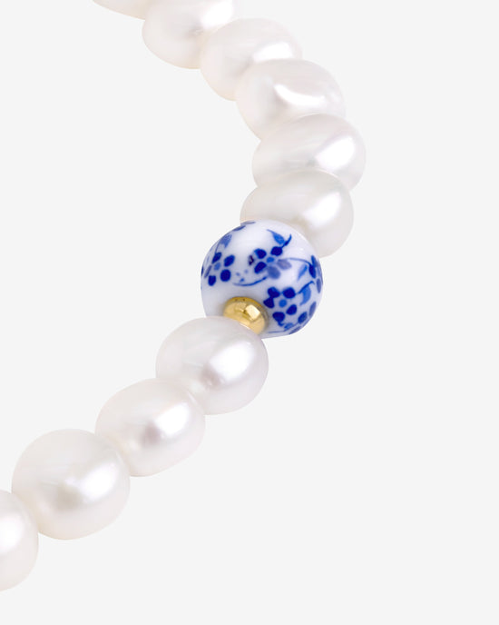 Flower Tile Pearl Necklace Gold
