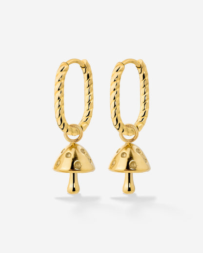 Cute Mushroom Twisted Oval Hoop Set Baby Gold