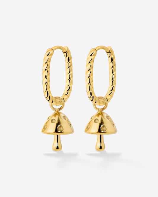 Cute Mushroom Twisted Oval Hoop Set Baby Gold