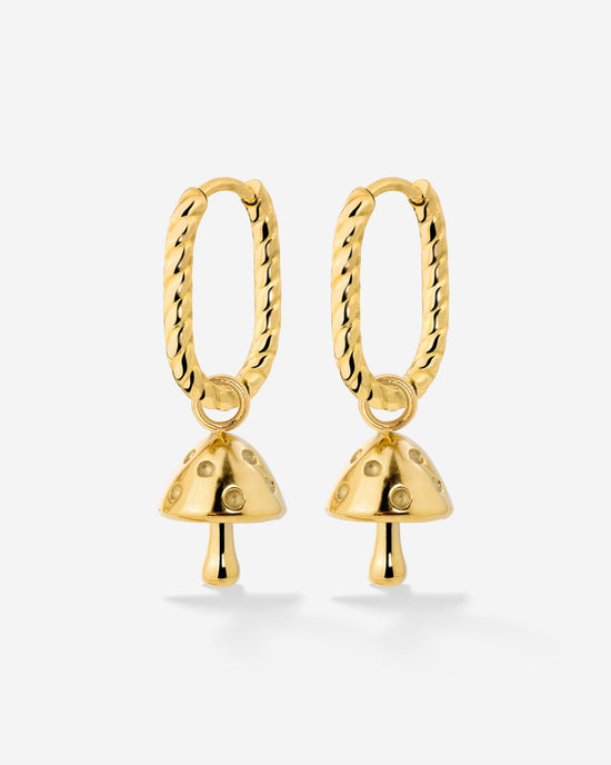 Cute Mushroom Twisted Oval Hoop Set Baby Gold