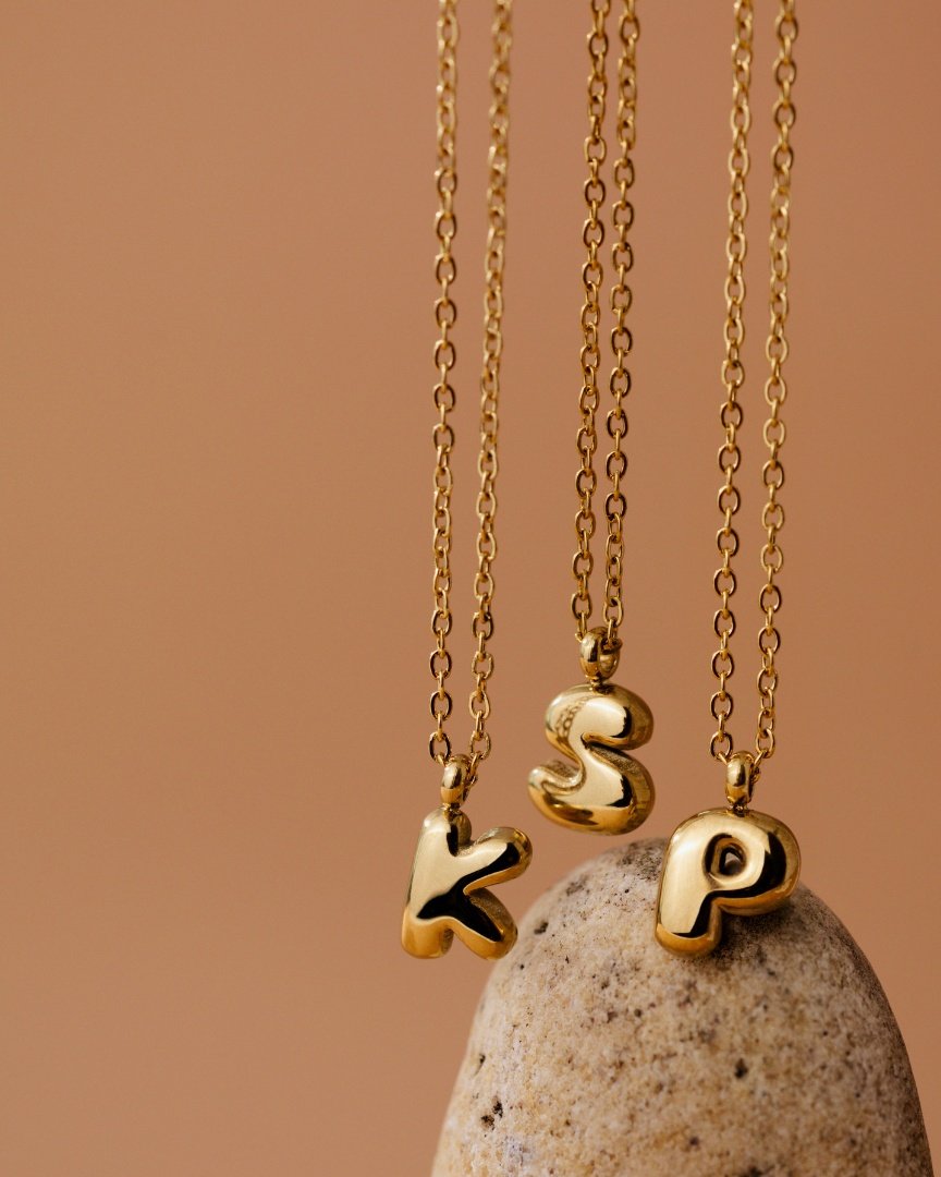 Bubble Letter Necklace Gold