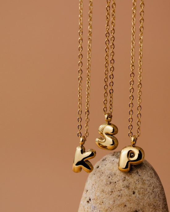 Bubble Letter Necklace Gold