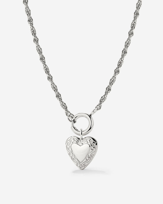 Vintage Heart Rope Chain Necklace Set Silber