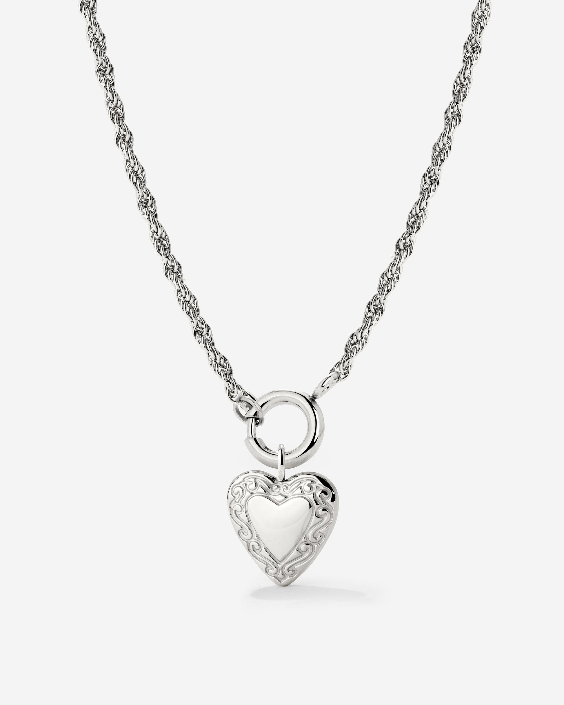 Vintage Heart Rope Chain Necklace Set Silber