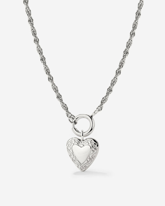 Vintage Heart Rope Chain Necklace Set Silber
