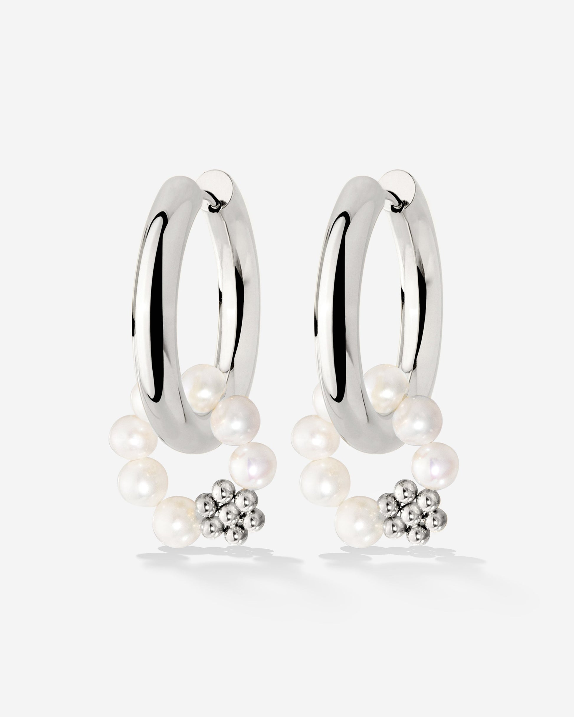 Chunky Flora Pearl Hoop Set Medium Silber