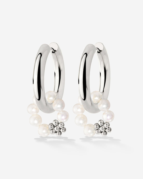 Chunky Flora Pearl Hoop Set Medium Silber