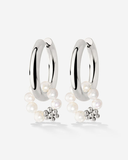 Chunky Flora Pearl Hoop Set Medium Silber