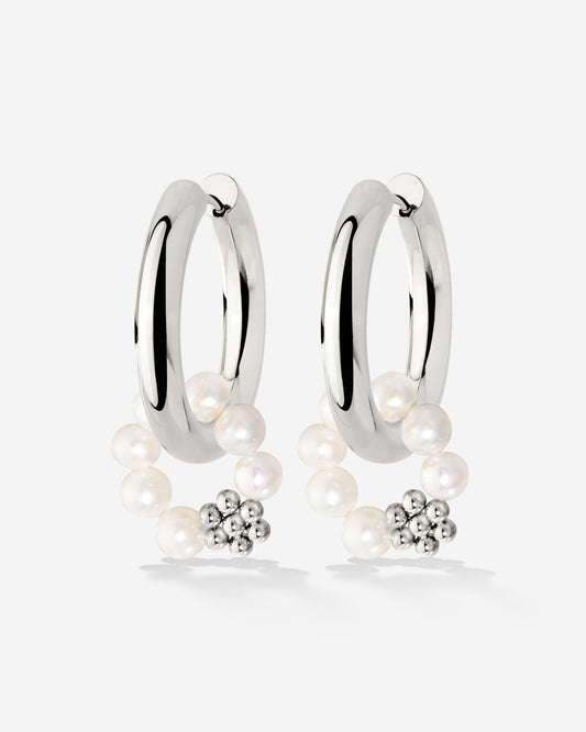Chunky Flora Pearl Hoop Set Medium Silber