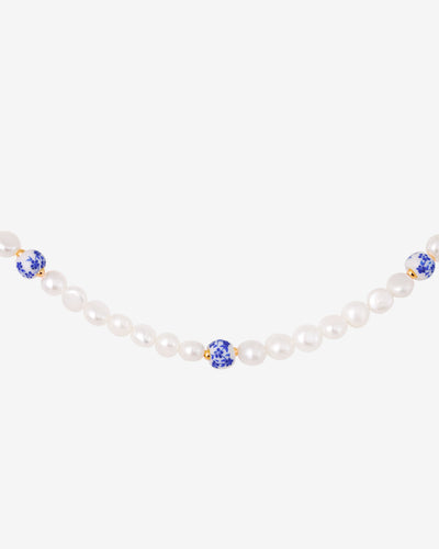 Flower Tile Pearl Necklace Roségold