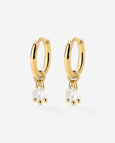 Tres Perlas Hoop Set Gold