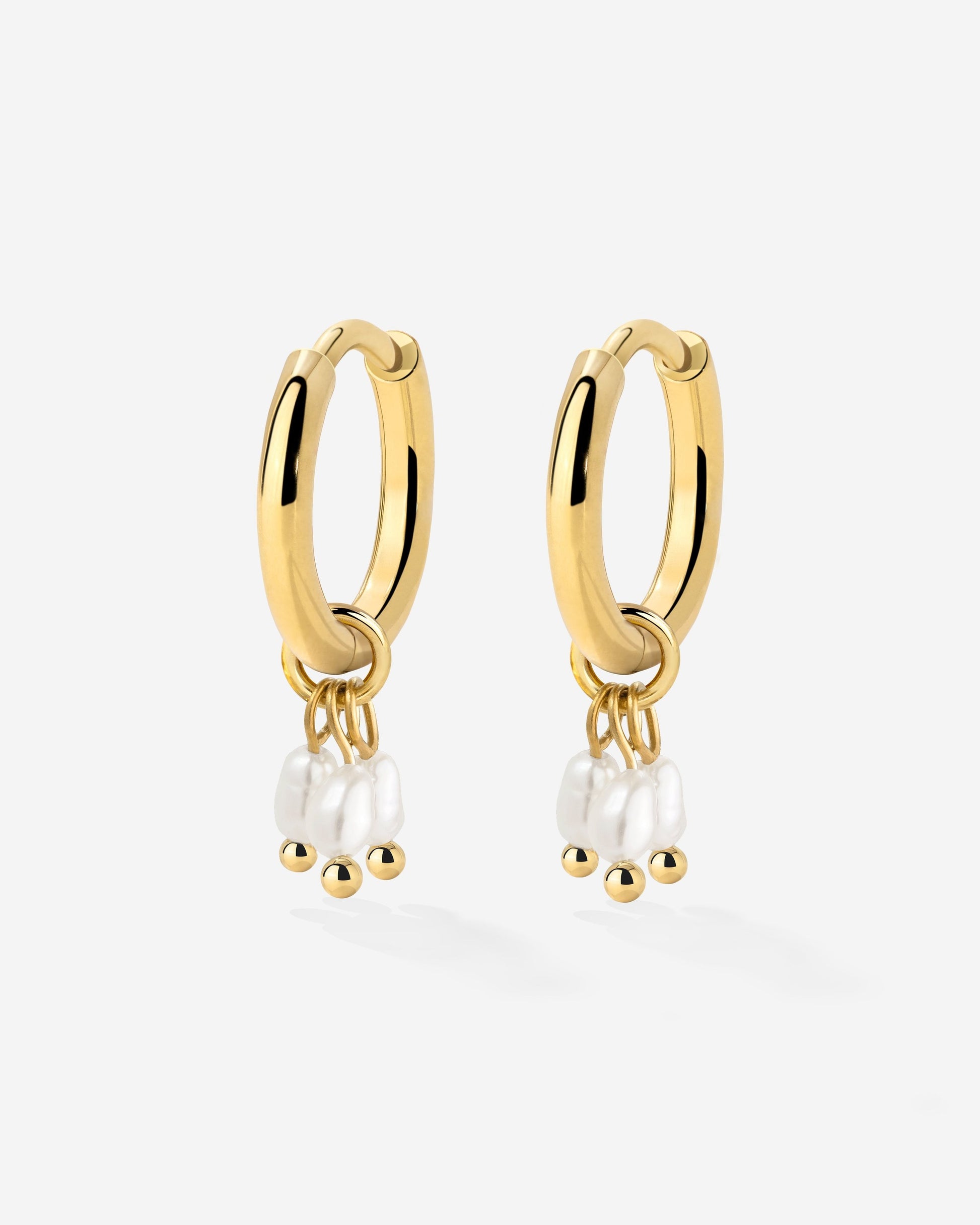 Tres Perlas Hoop Set Gold
