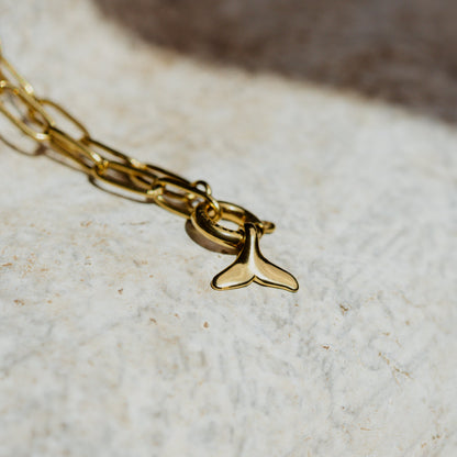 Whale Tail Oval Links Necklace Set Gold