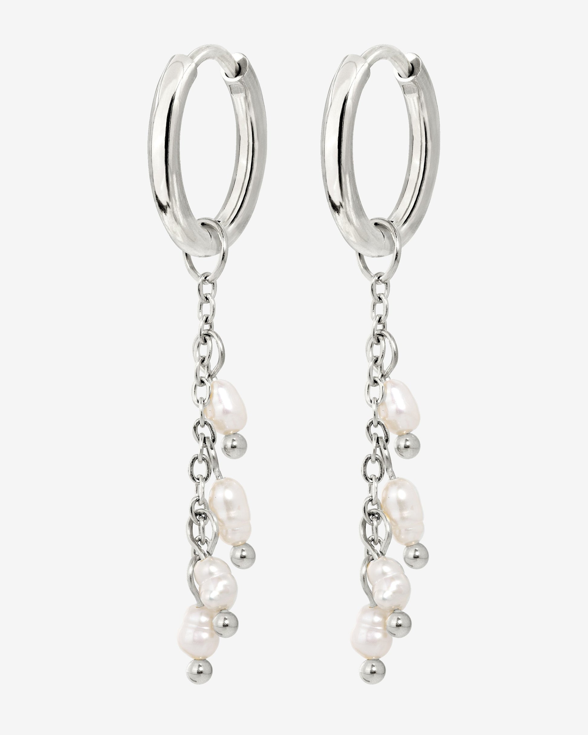 Pearl Chain Hoop Set Small Silber