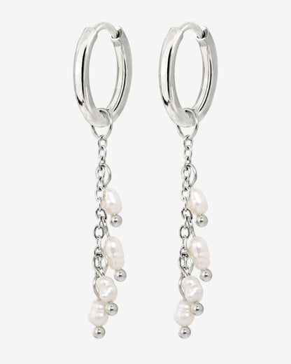 Pearl Chain Hoop Set Small Silber