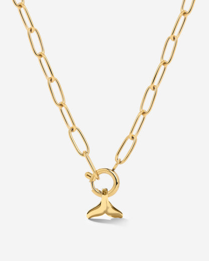 Whale Tail Oval Links Necklace Set Gold