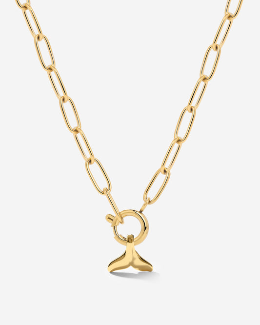 Whale Tail Oval Links Necklace Set Gold