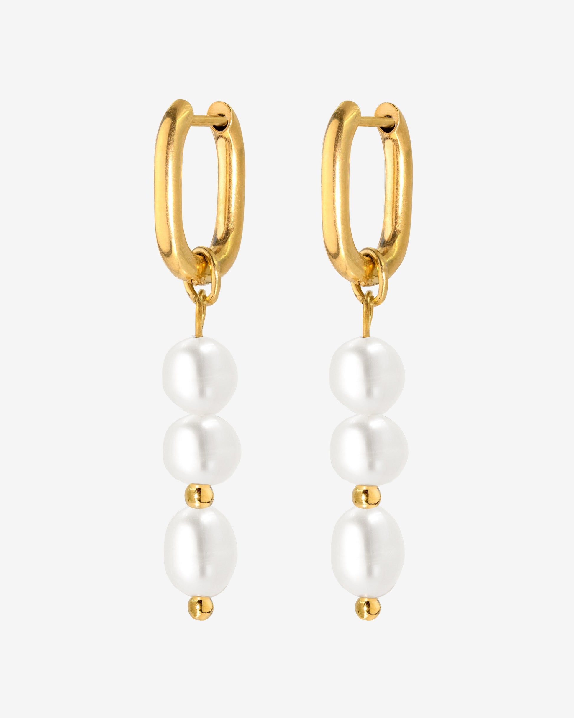 Triple Pearl Hoop Set Gold