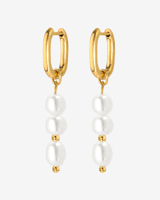 Triple Pearl Hoop Set Gold
