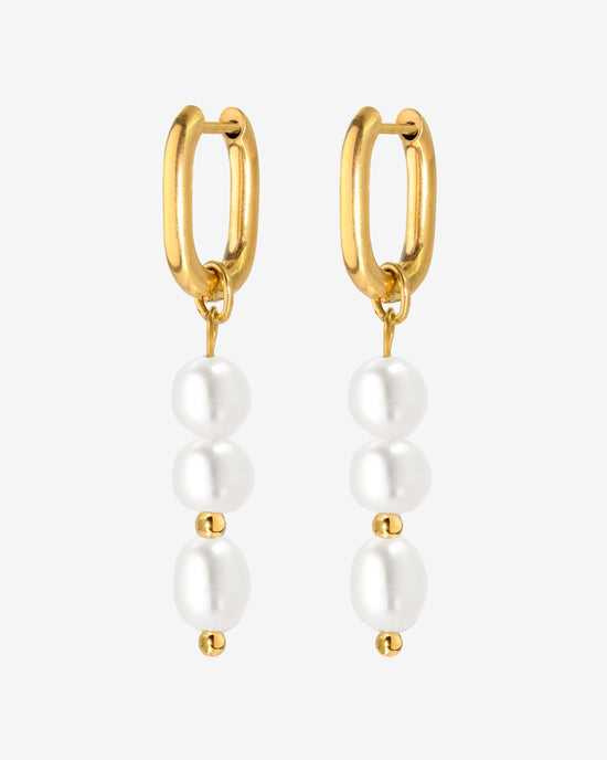 Triple Pearl Hoop Set Gold