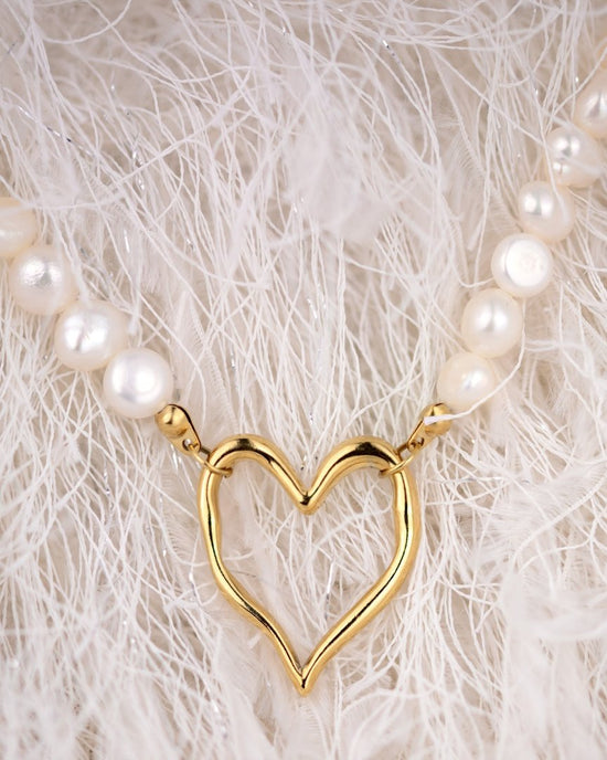 Melting Heart Pearl Necklace Silber