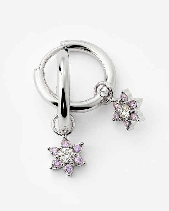 Purple Petal Hoop Set Small Silber