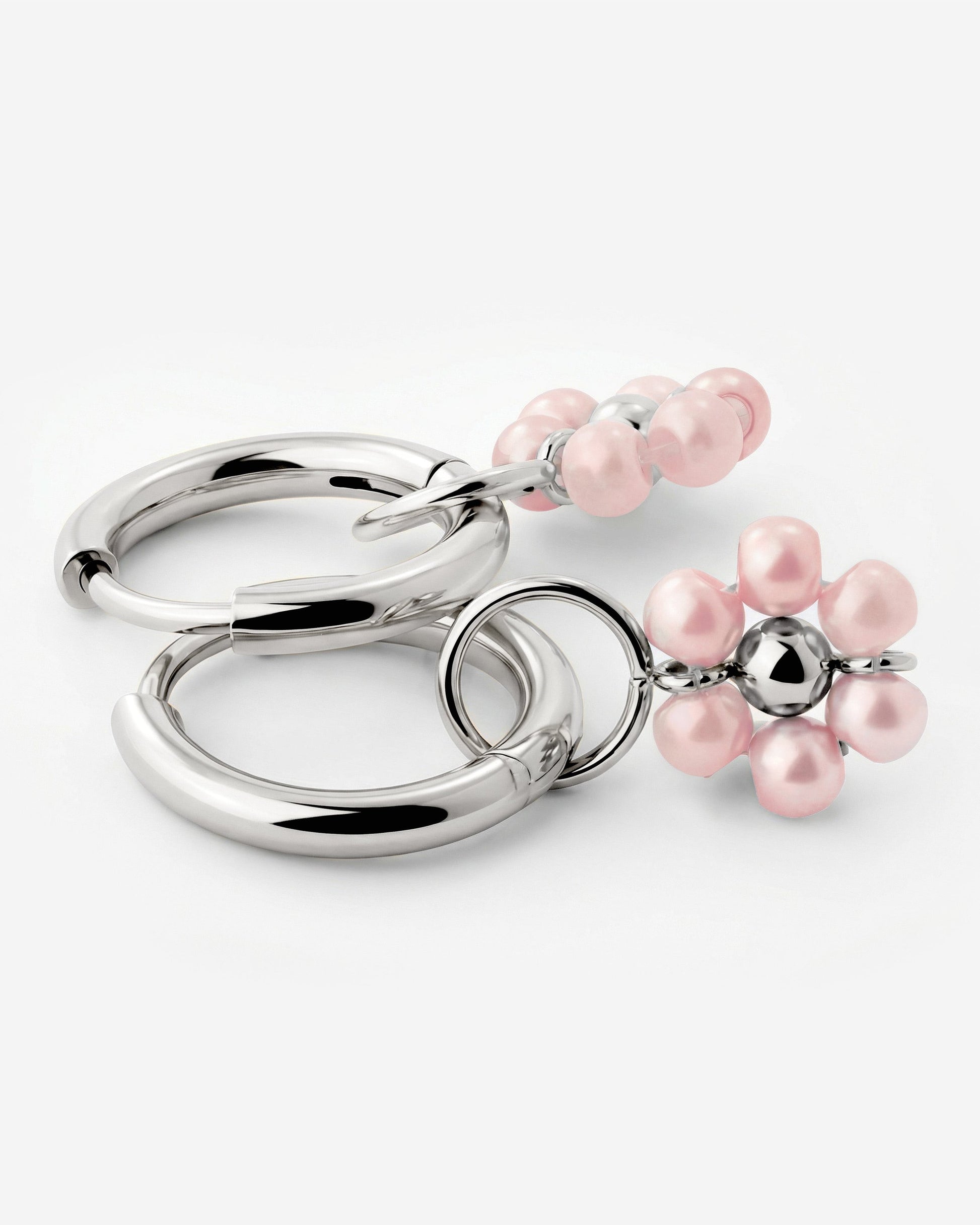 Pretty Pink Daisy Hoop Set Small Silber
