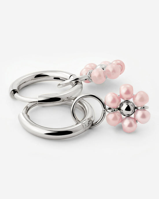 Pretty Pink Daisy Hoop Set Small Silber