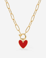 Red Heart Oval Links Necklace Set Gold