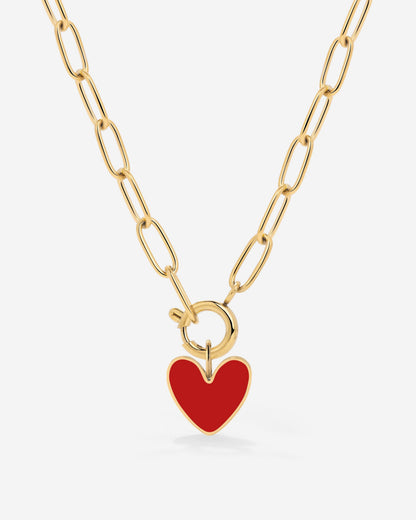 Red Heart Oval Links Necklace Set Gold