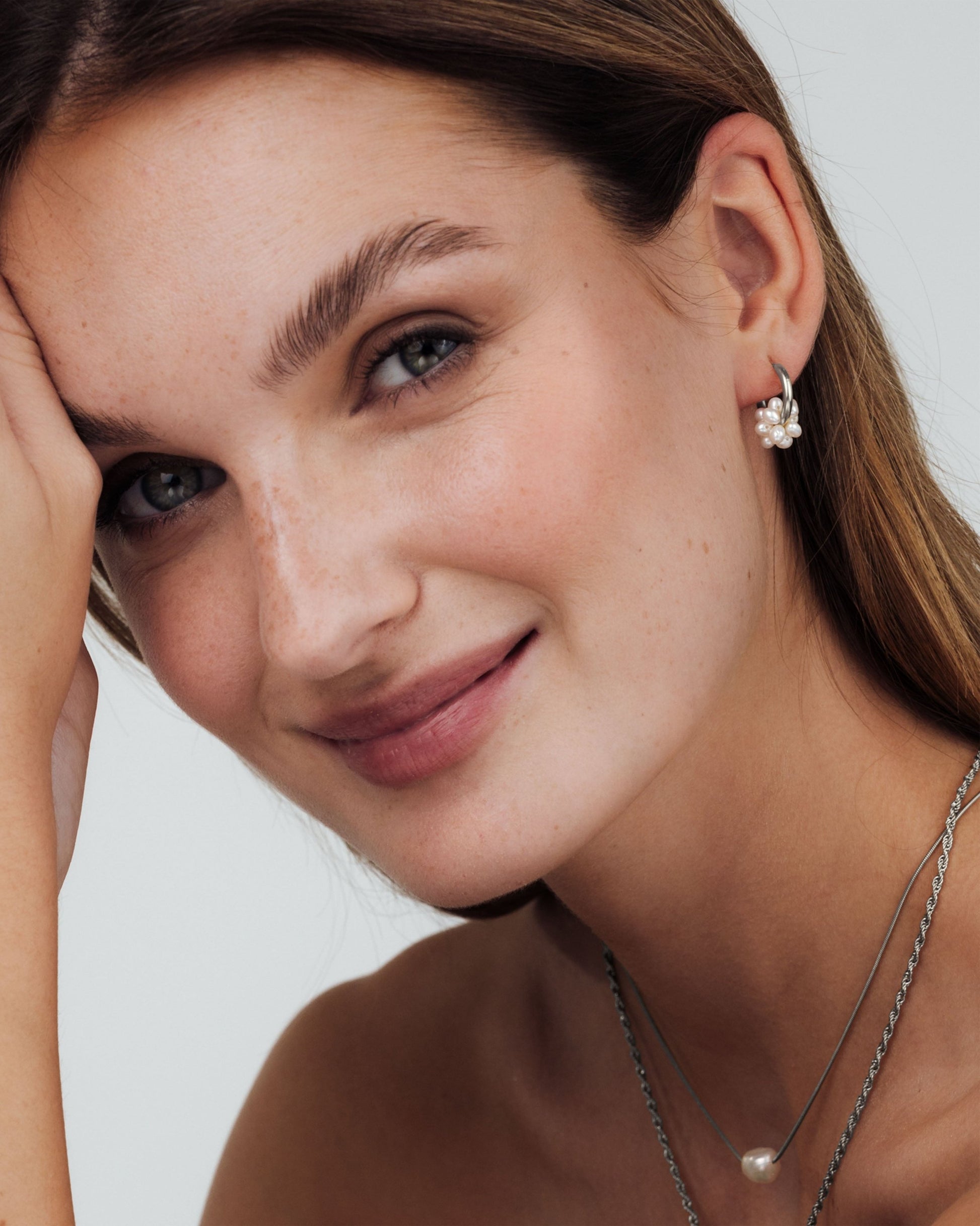 Pearl Cluster Hoops Silber