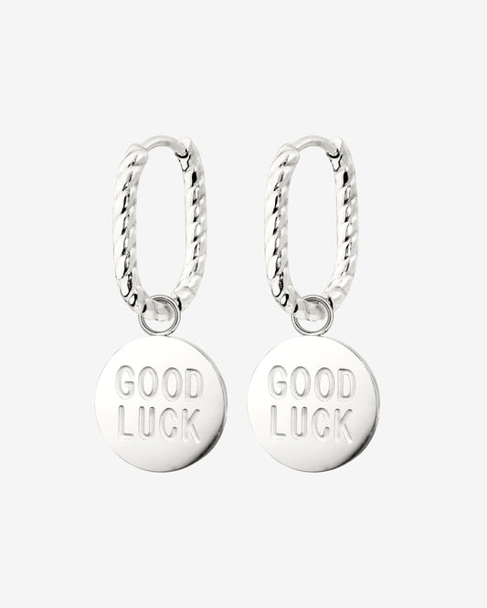 Good Luck Coin Oval Twisted Hoop Set Baby Silber