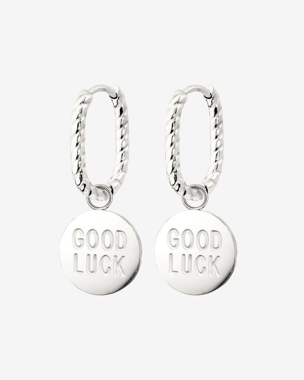 Good Luck Coin Oval Twisted Hoop Set Baby Silver