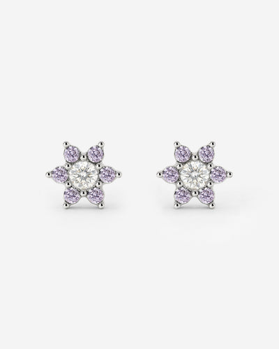 Sparkling Purple Petal Studs Silber