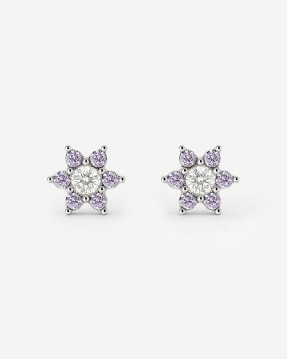 Sparkling Purple Petal Studs Silber