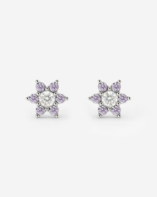 Sparkling Purple Petal Studs Silber