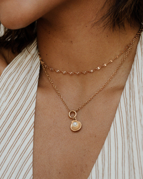 Pearly Shell Classic Chain Necklace Set Roségold