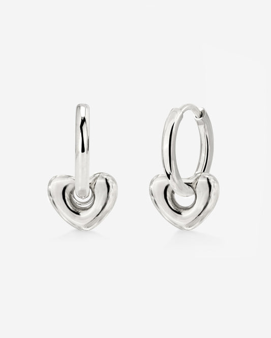 Phat Heart Hoop Set Small Argento
