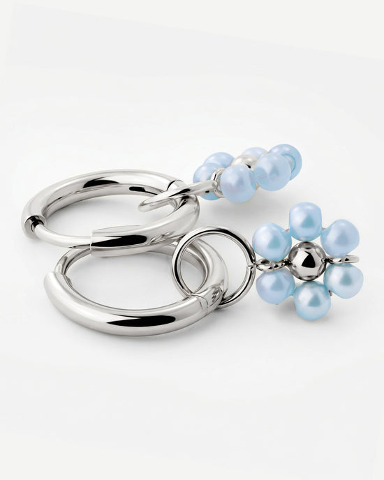 Forever Blue Daisy Hoop Set Small Silber