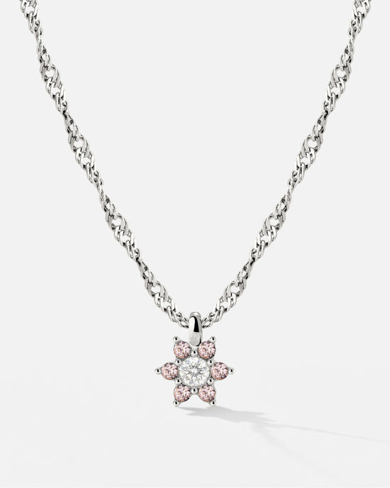 Sparkling Pink Petal Necklace Silber